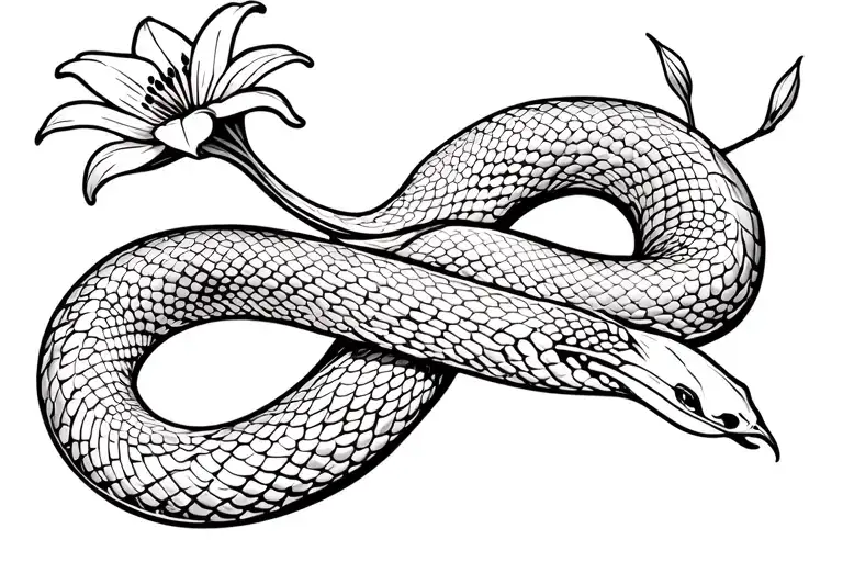 Snake With A Lot Lily Intertwined Tattoo Design