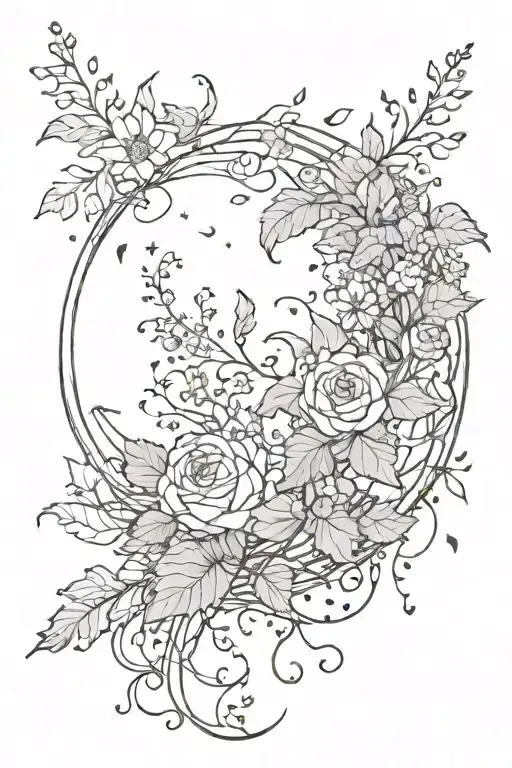 Cresent Floral Moon With Vines And Movement Moving Up The Rm And Wrapping Around