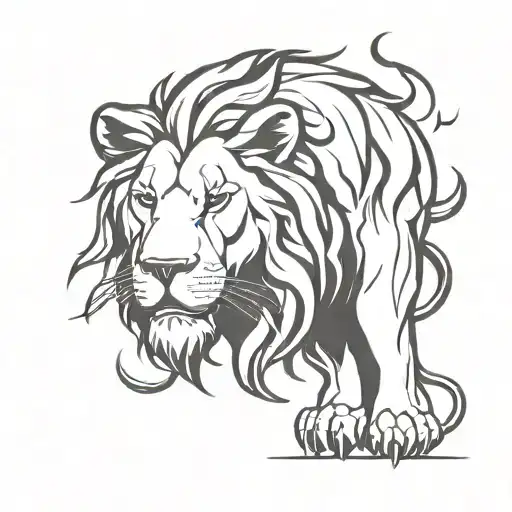 Lion Protecting From Fire And Truck