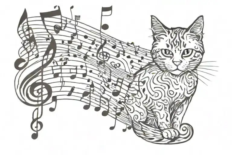 Music Notes Flowing And Cat