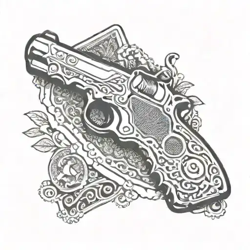 Incorporate A Traditional Playing Card Design With A Gun Motif In Dotwork Style