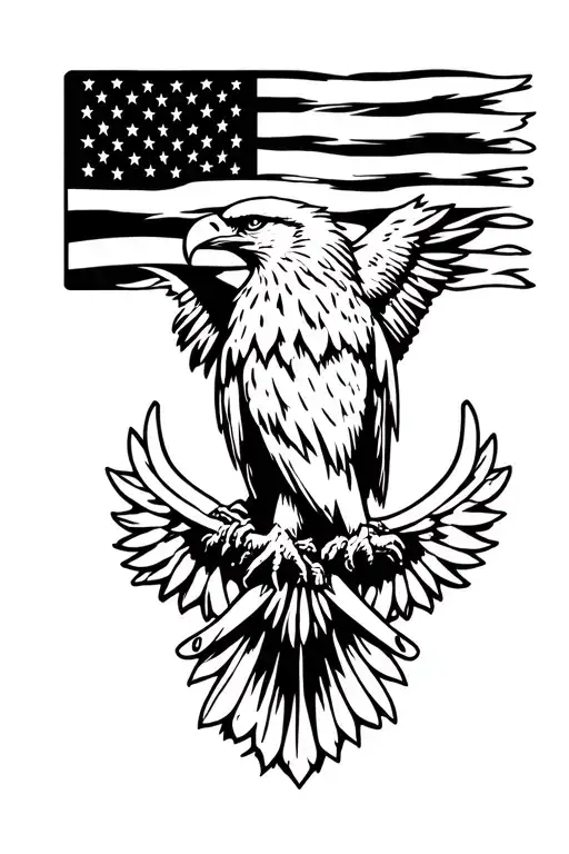 Flag Intertwined With Eagle Perched
