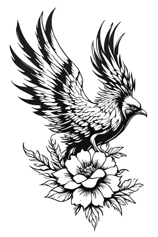 Phoenix And Flower Tattoo