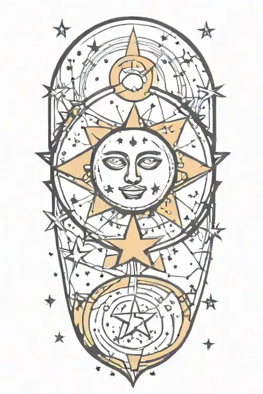 Spiritual And Psychedelic Moon And Stars Pattern In Graffiti And Sketch Style