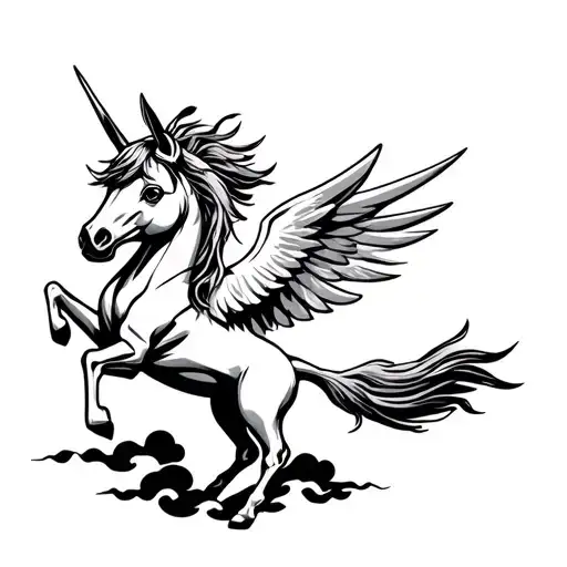 Realistic Dark Pegasus S On Its Hind Legs Facing Forward With Dark Clouds Around It