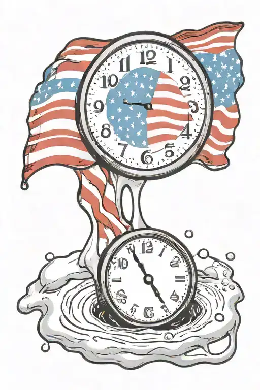 Waiving American Flag With Melting Clock