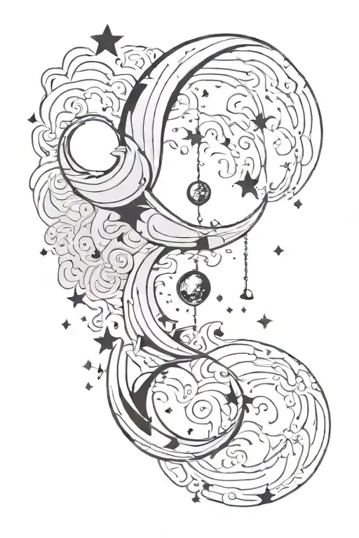 Minimalistic Moon With Pendants And Swirling Clouds