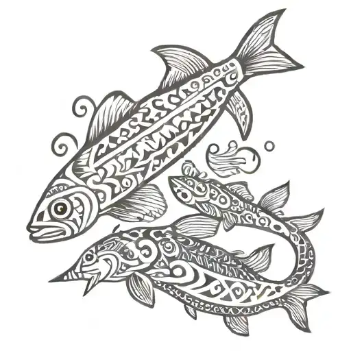 African Tribal Pattern With Swimming Fish And Lily And Xander's Names Written In The Design