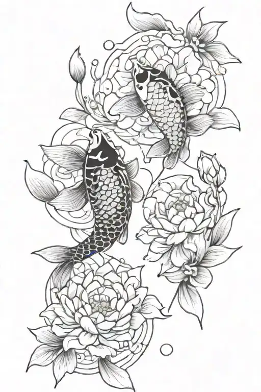 2 Koi Fish With Lotus Flower