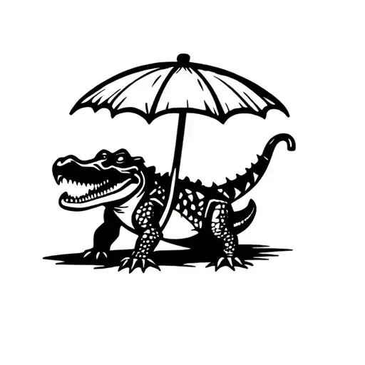 Cartoon Crocodile With An Umbrella