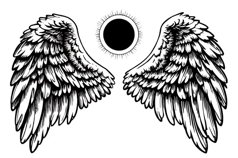 2 Angel Wings Open With A Halo On Top