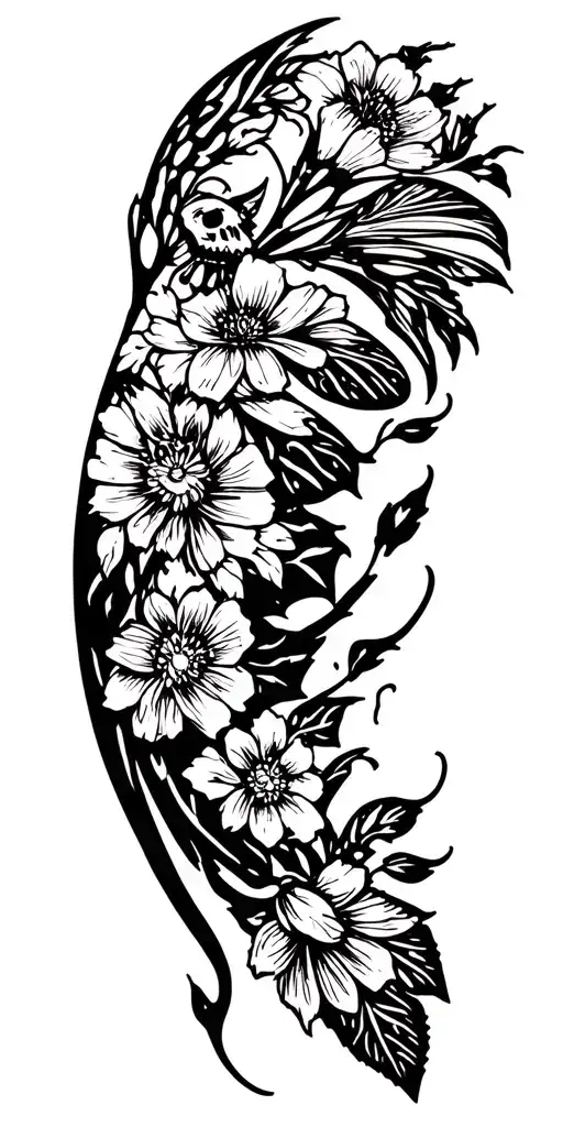 Floral Sleeve With Death Moth