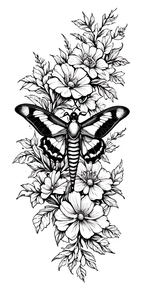 Floral Sleeve With Death Moth