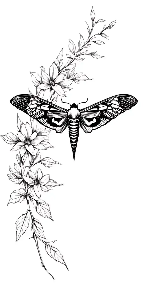 Floral Sleeve With Death Moth