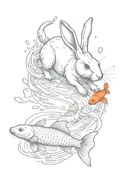 Rabbit With Koi Fish Swimming Upstream