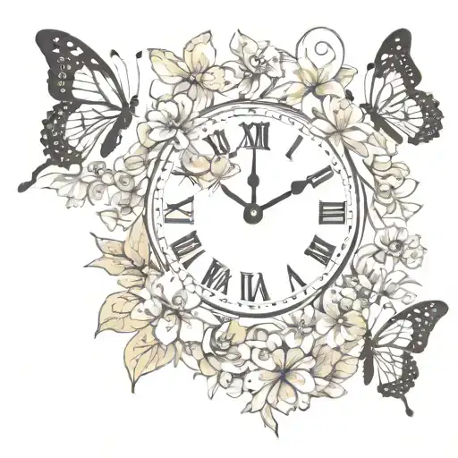 Clock Flowers Butterflies