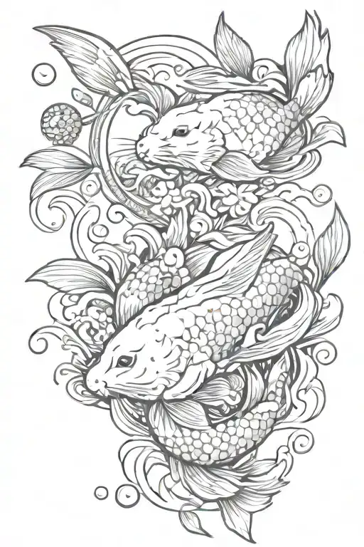 Rabbit With Koi Fish Swimming Gracefully