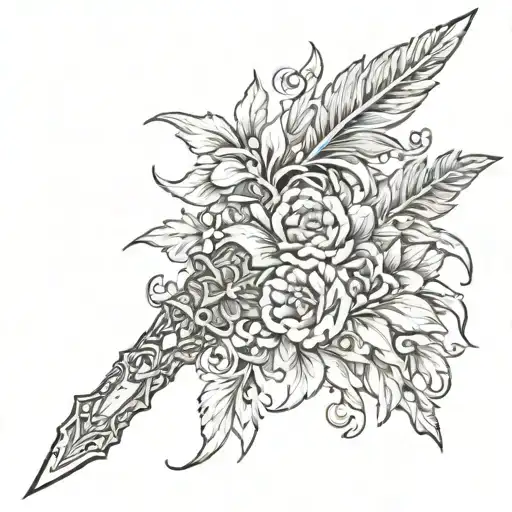 Dagger With Flowers And Pheonix Feathers
