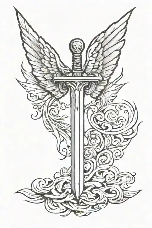 Sword With Wings Spread Wide Open Wings Holding And Beliving In Hope