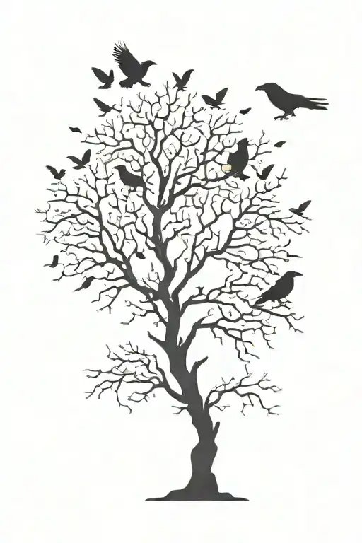 Dead Tree With Ravens Flying