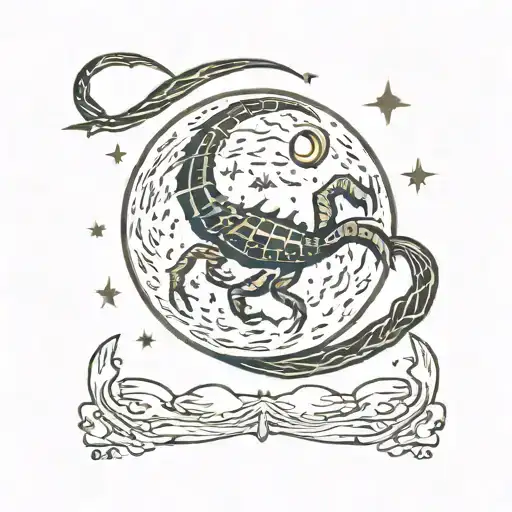 Crescent Moon With Scorpion Hanging On Top Of Moon Crest