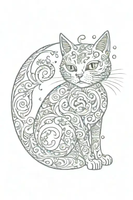 An Intricate Fantasy-inspired Design Of A Cat Familiar Surrounded By Swirling Magical Symbols