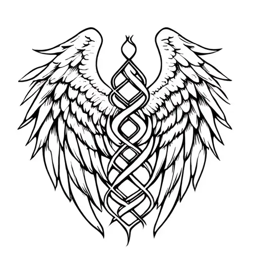 Dark Angel Wings Spread Wide Runes Intertwined Back