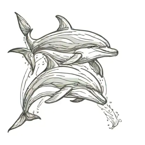 One Big Dolphin And One Little Dolphin Swimming