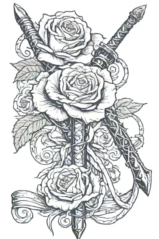 Sword Wrapped By Snake And A Rose