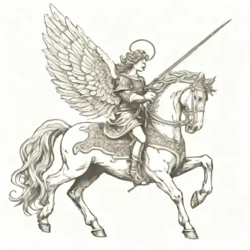 Angel On Pegasus With Sword Piercing