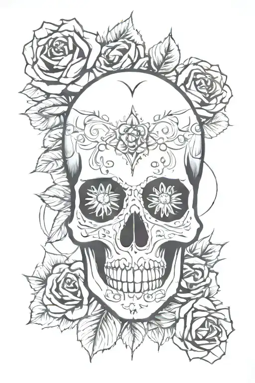 Skull And Roses With Mandala Design Incorporating