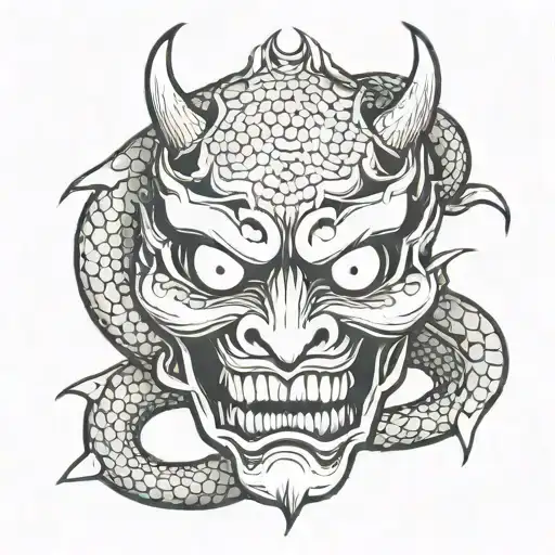Hannya Mask With A Badass Snake Coming Out The Mask's Eye