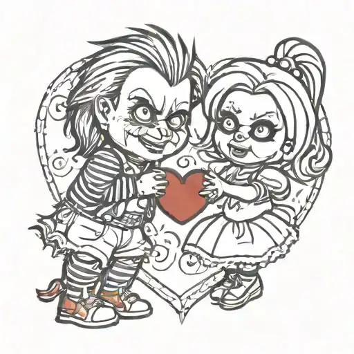 Chucky And Bride Of Chucky In A Love Heart