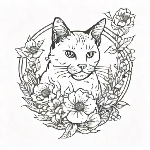 Cat In A Flower Field Surrounded