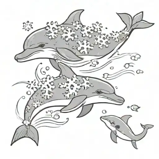 Snowflake And Dolphin Swimming Together
