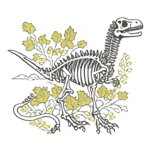 Dinosaurier Skeleton With Ginkgo Leaves
