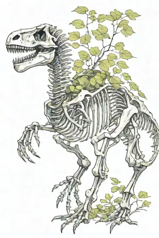 Dinosaur Skeleton With Ginkgo Leaves