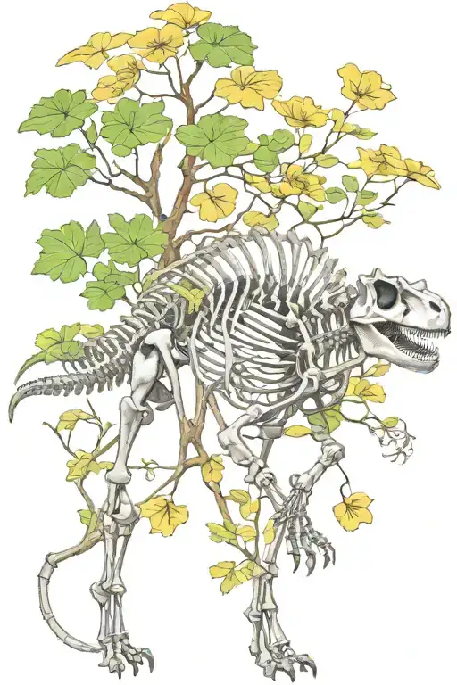 Dinosaur Skeleton With Ginkgo