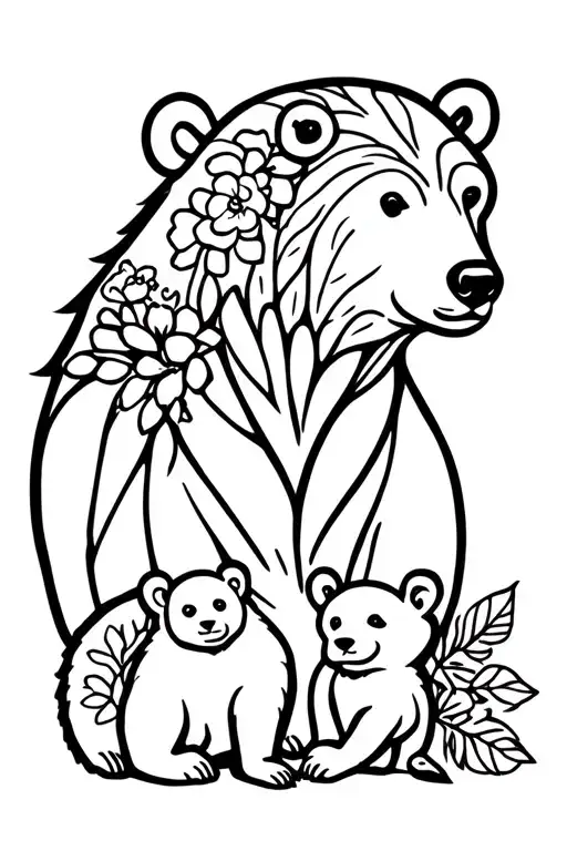 Mama Bear And 2 Cubs Floral