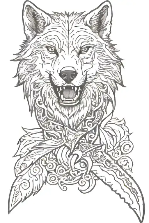 Wolf Knife Blade Decorated