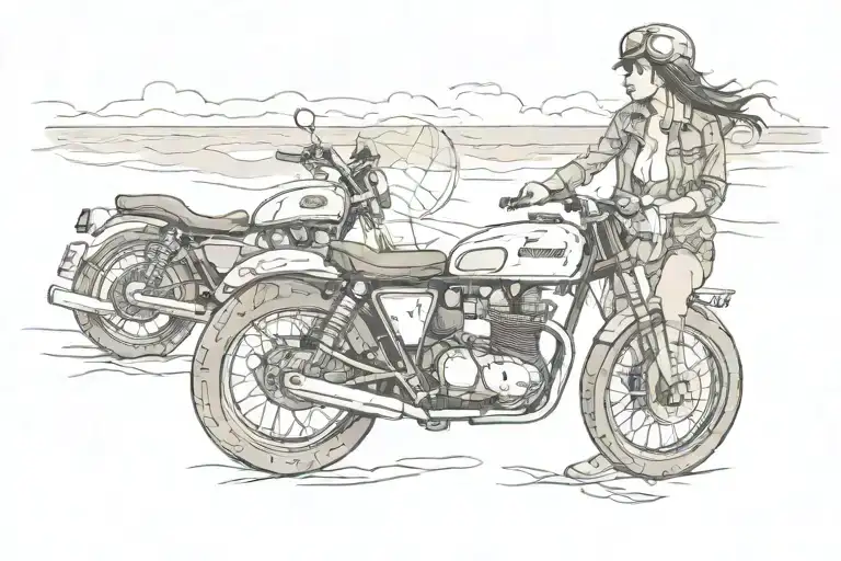 Beach Cafe Racer Motorcycle With A Woman