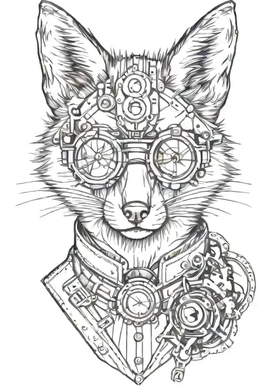 Steampunk Fox With Goggles Tattoo Black Work Line Work Simple Lines With Small Amount Of Shading
