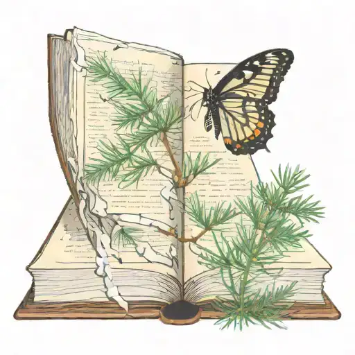 Douglas Fir Growing Out Of A Book With A Butterfly