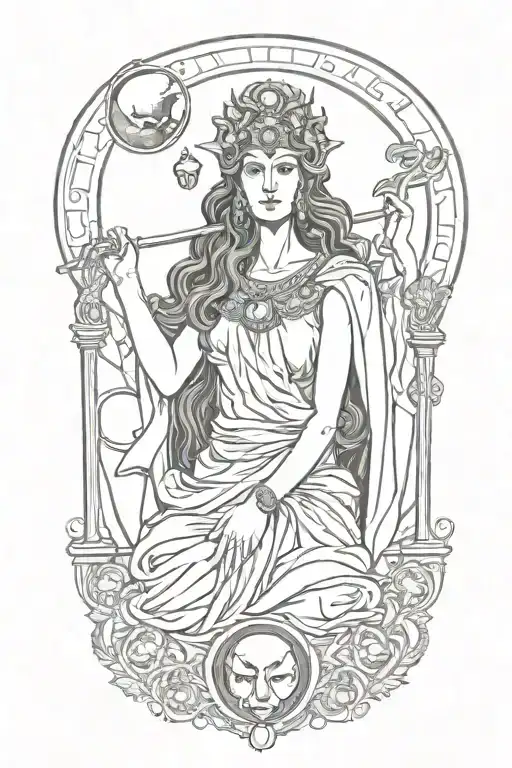 Hekate Greek Godness With Moons Above Her Head