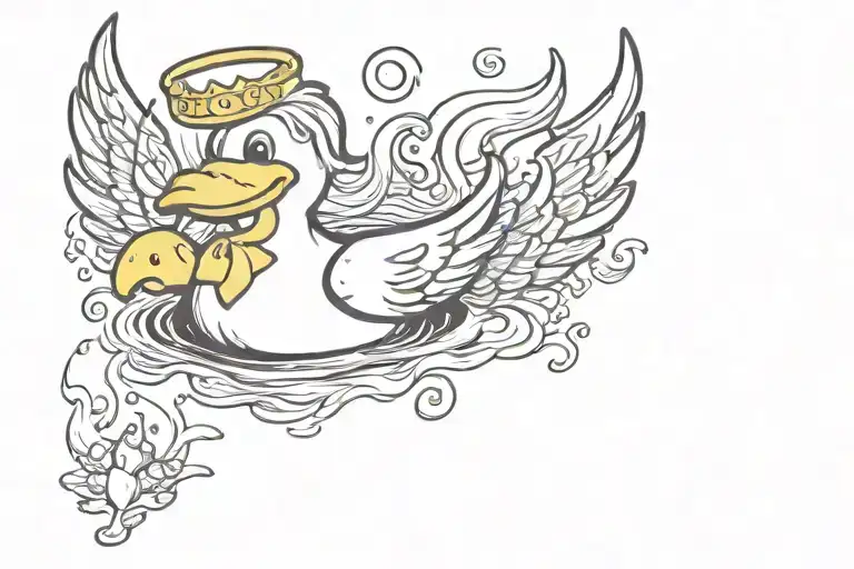 Rubber Ducky With An Angel Halo And A Devil Horn