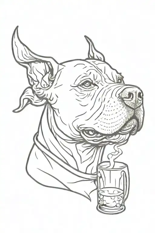 Sitting Pitbull Balancing Beer Mug On Its Own Nose