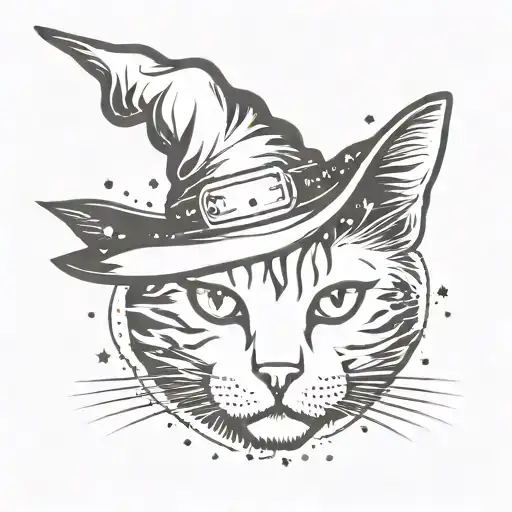 Cat With Witch Hat And Sparkles Around It