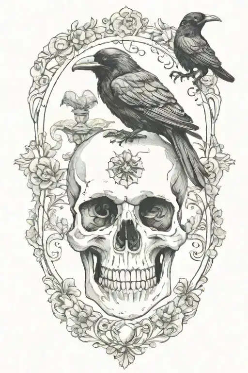 Raven And Crystals With Skull