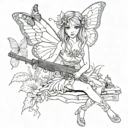 A Fairy Holding A Gun At A Butterfly