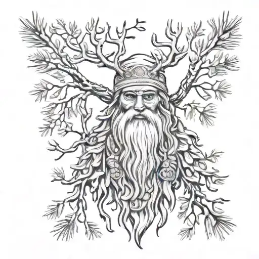 Pine Branches And Slavic Forest Spirit